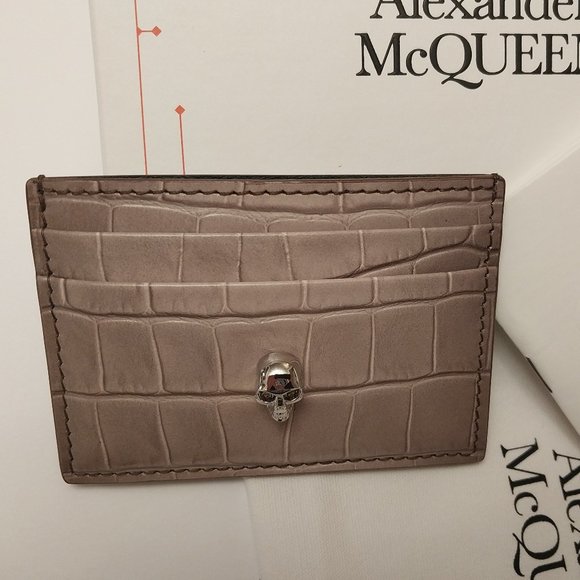 Alexander McQueen Handbags - Alexander McQueen Skull Croc Embossed Leather Card Holder Ombre Light Co…